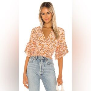 Faithfull the Brand‎ Crop Top Ruffles Revolve Gisela Dusty Floral Orange Small 4